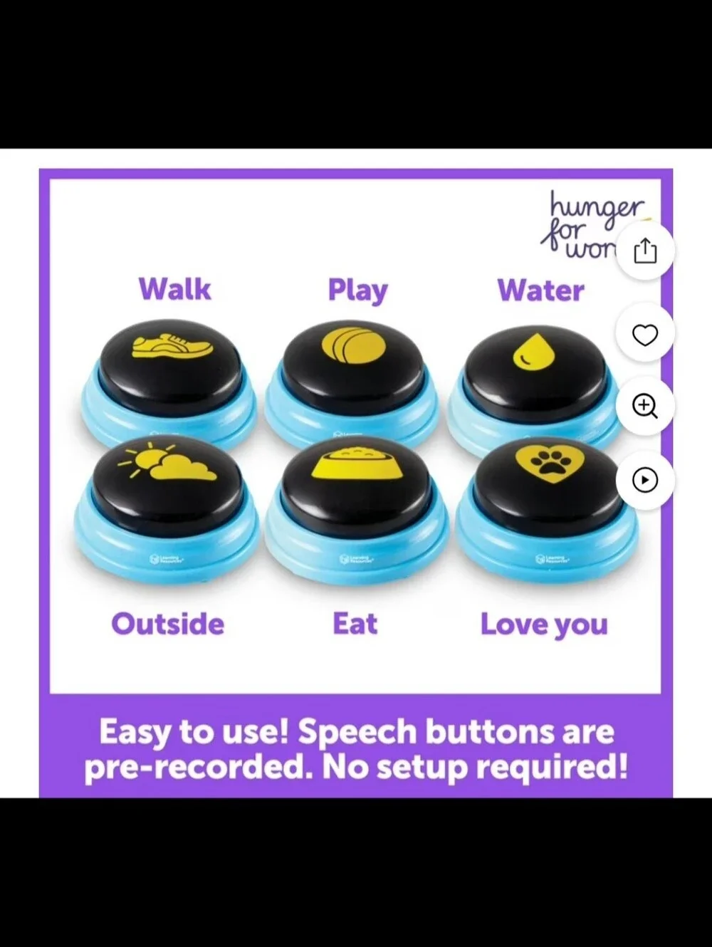 Hunger for Words Talking Pet Essential Words 6-Piece Buttons